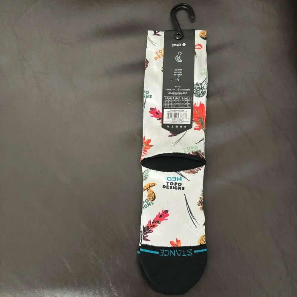 Stance X Topo Designs crew socks size medium poly‎ blend white mid cushion new